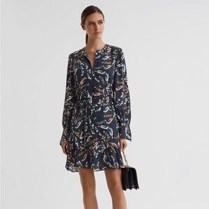 Reiss Hayley Printed Long Sleeve Midi Dress in Black